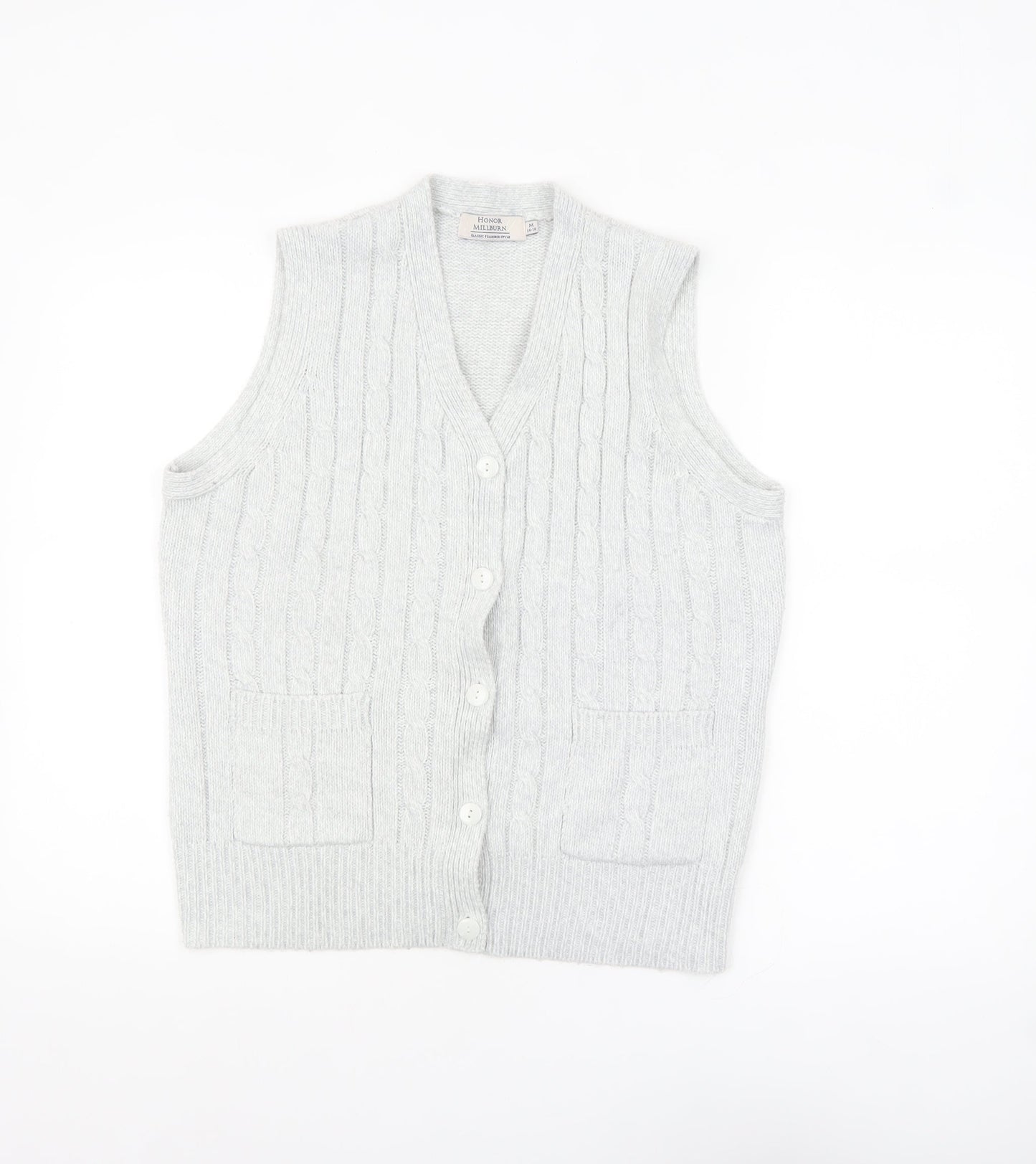 Honor Millburn Women’s Grey Cable-Knit Sleeveless Vest Jumper Size 14