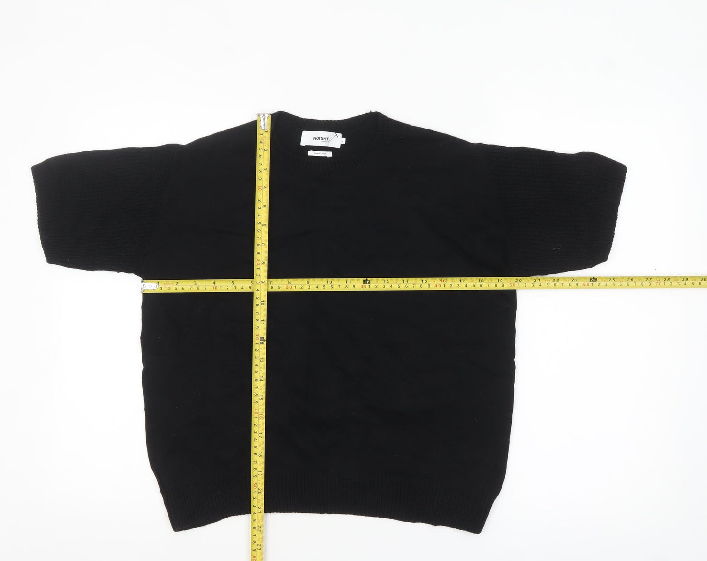 NOTSHY Women Black Cotton Cashmere Short Sleeve Pullover Jumper M