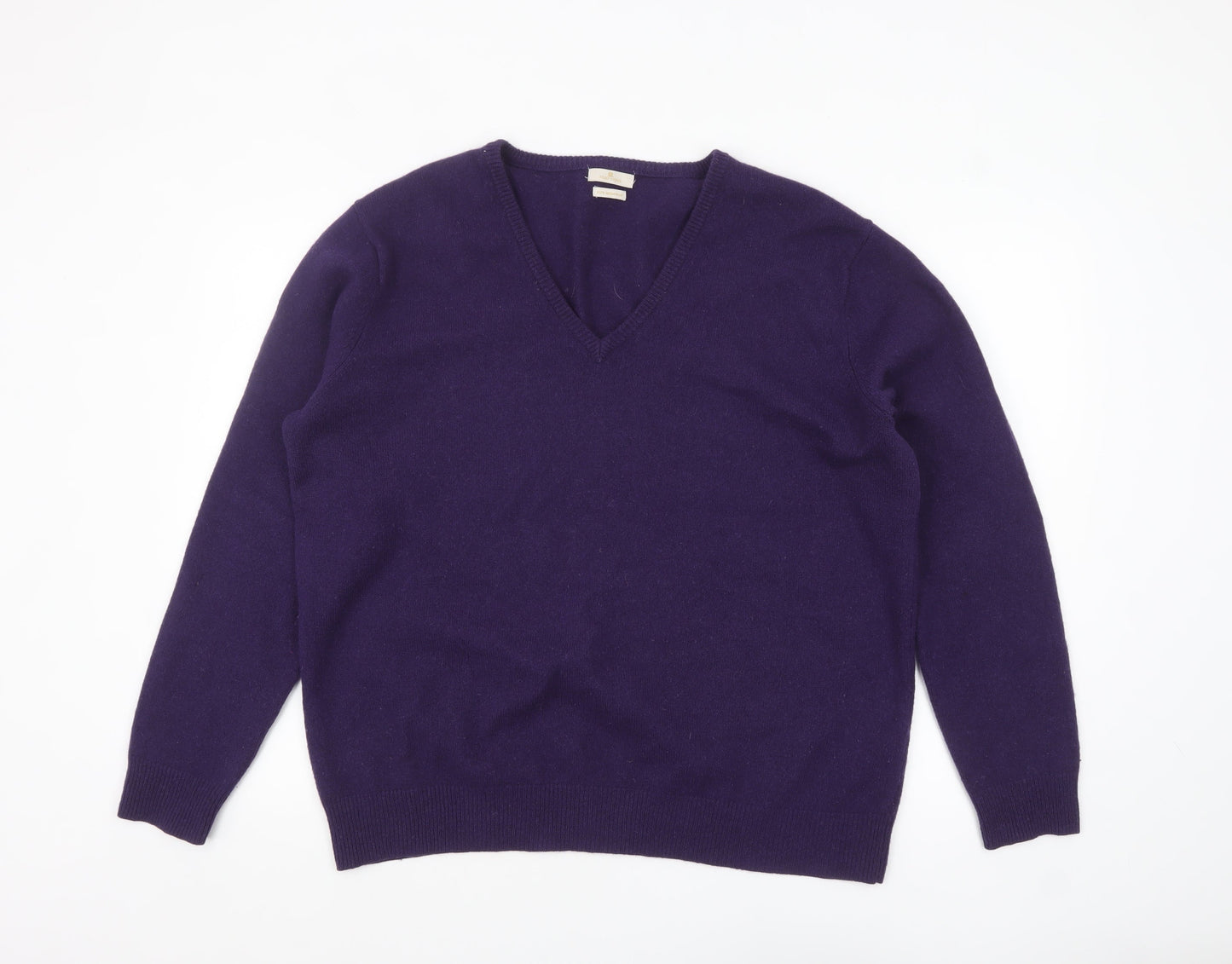 Munrospun Men's Purple Wool V-Neck Jumper XL Classic Knit