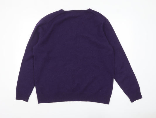 Munrospun Men's Purple Wool V-Neck Jumper XL Classic Knit