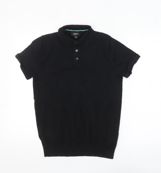 Next Men's Black Short Sleeve Polo Shirt Size S Cotton Blend