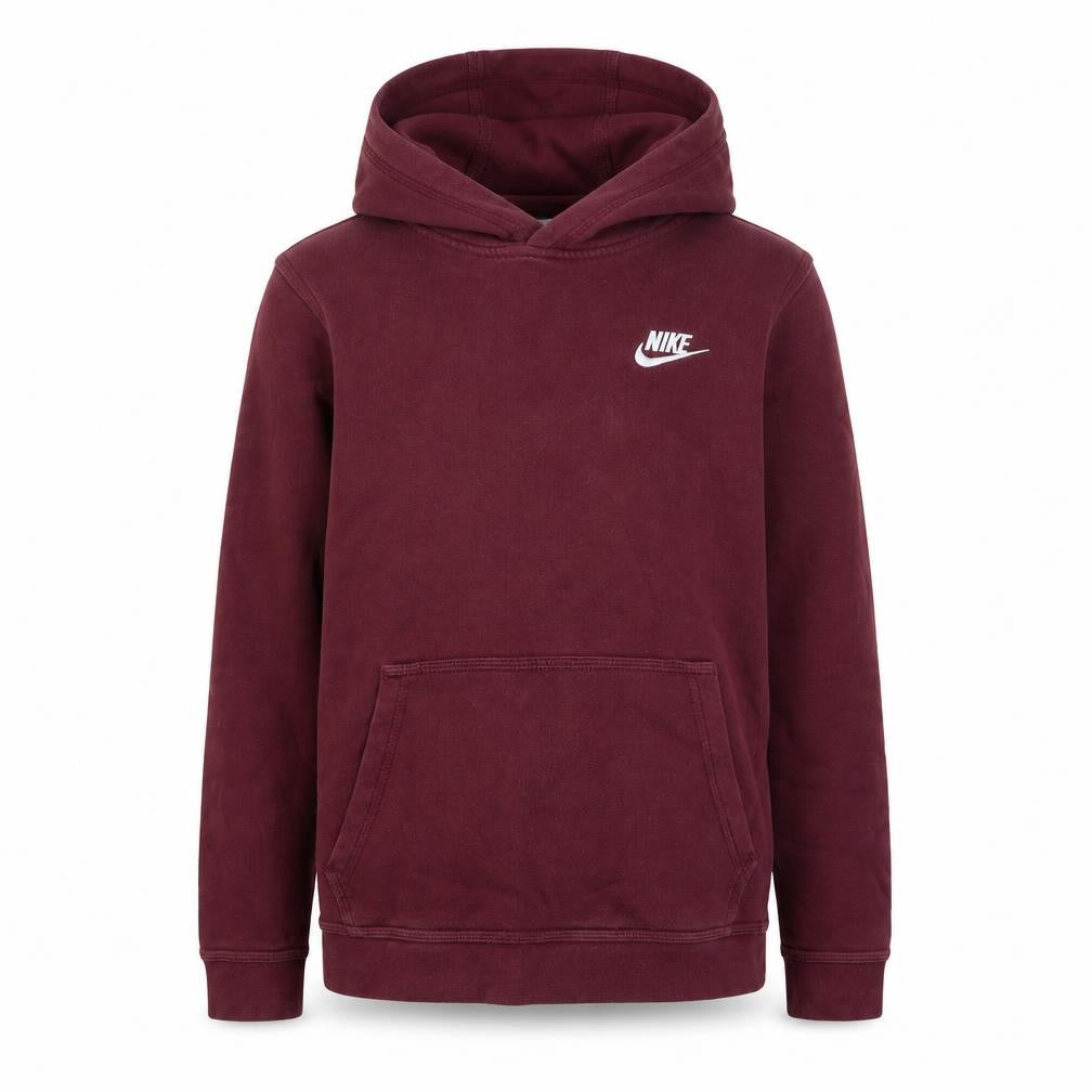 Front view of Nike boys’ maroon pullover hoodie large 147-158cm cotton casual sweatshirt