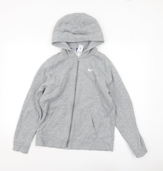 Nike Boys Grey Full Zip Hoodie XL 13-15 Years Cotton Blend Casual