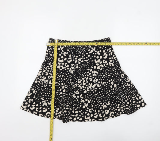 Oasis Women’s Black Animal Print A-Line Stretch Short Skirt M
