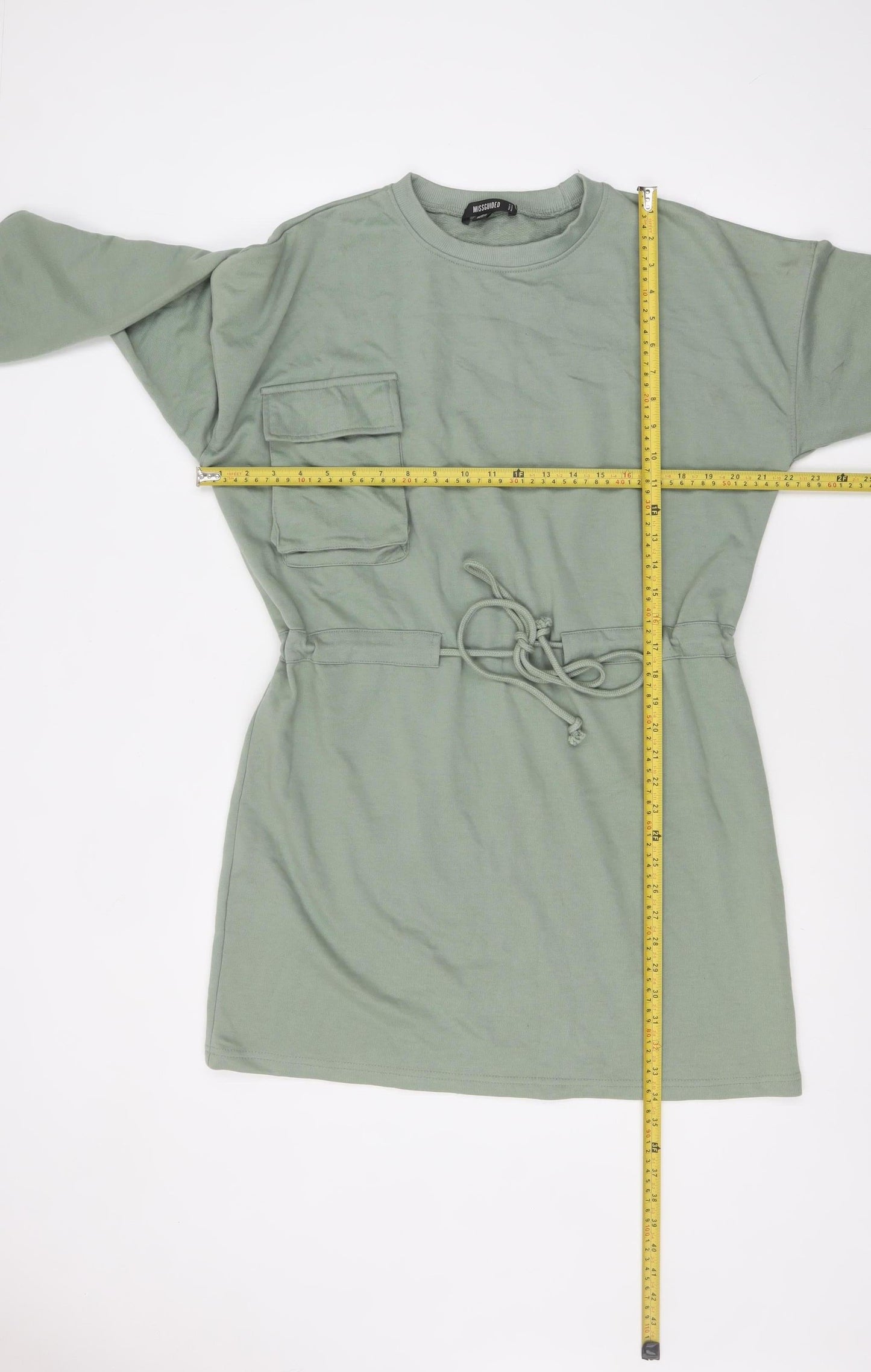 Missguided Women’s Green Long Sleeve Belted T-Shirt Dress UK 8