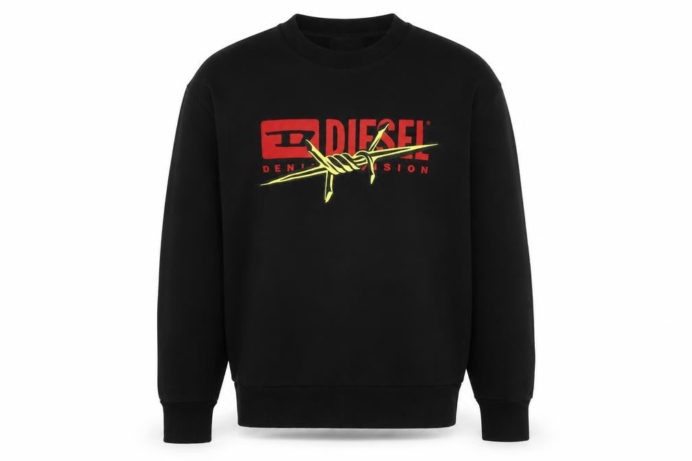 Diesel Men's Black Graphic Logo Pullover Sweatshirt Size M