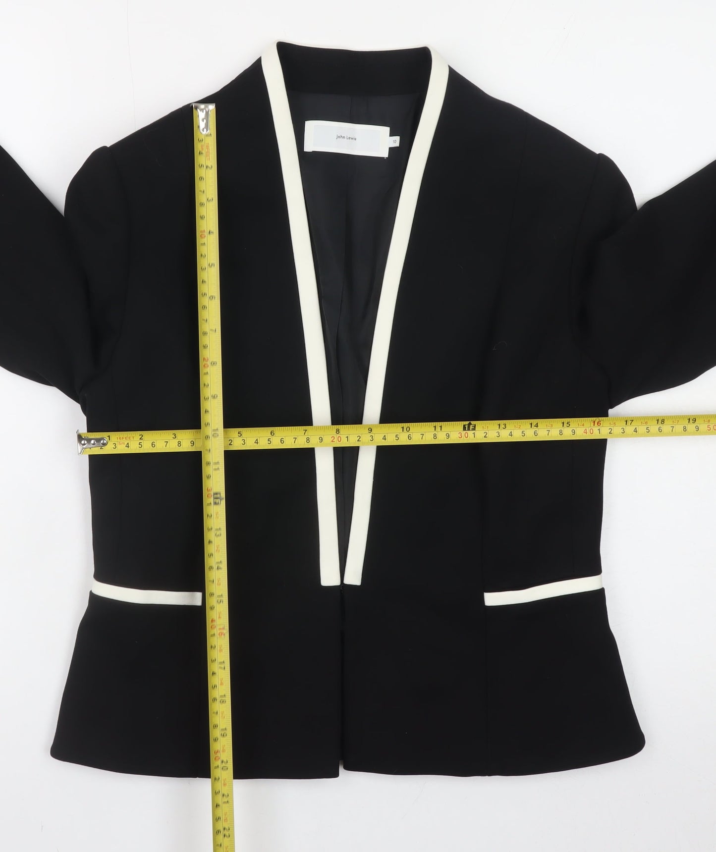 John Lewis Women Black Blazer Size 10 Formal Contrast Trim Jacket