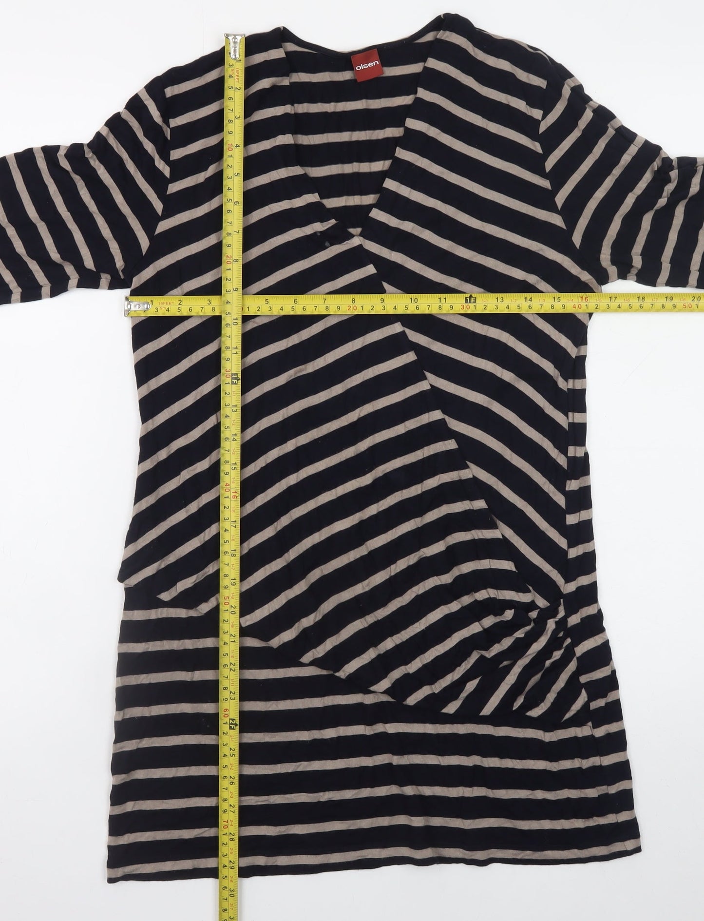 Olsen Womens Black Striped 3/4 Sleeve V-Neck Wrap Dress Size 14
