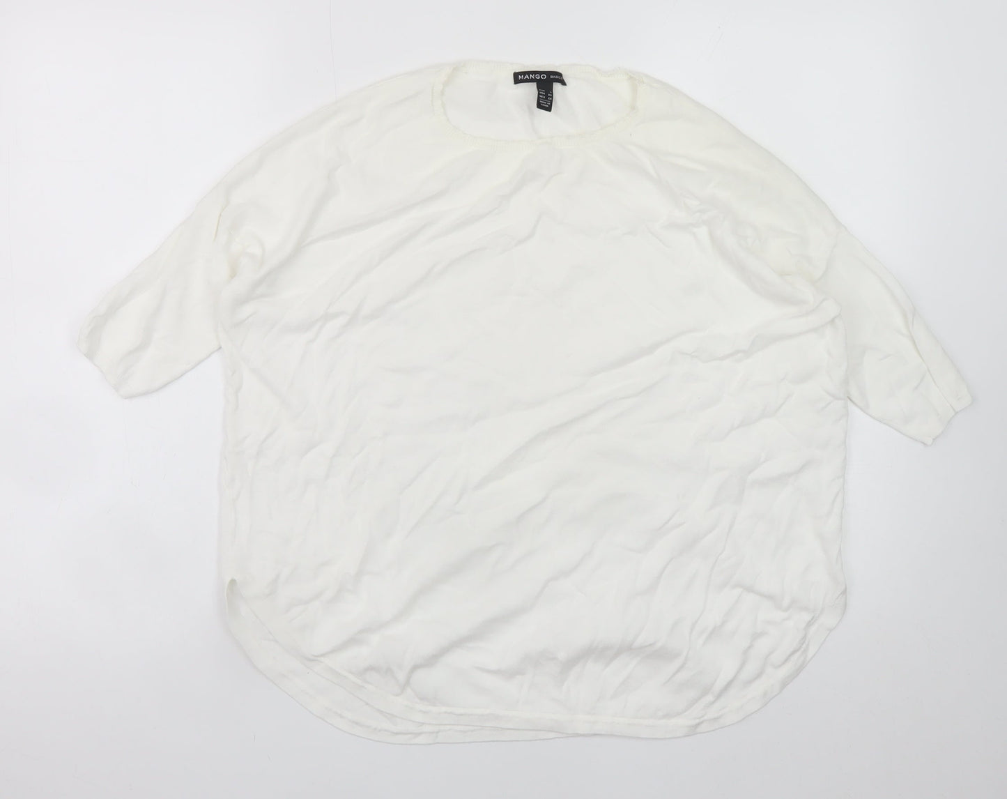 Mango Women White 8 Relaxed 3/4 Sleeve Pullover Jumper
