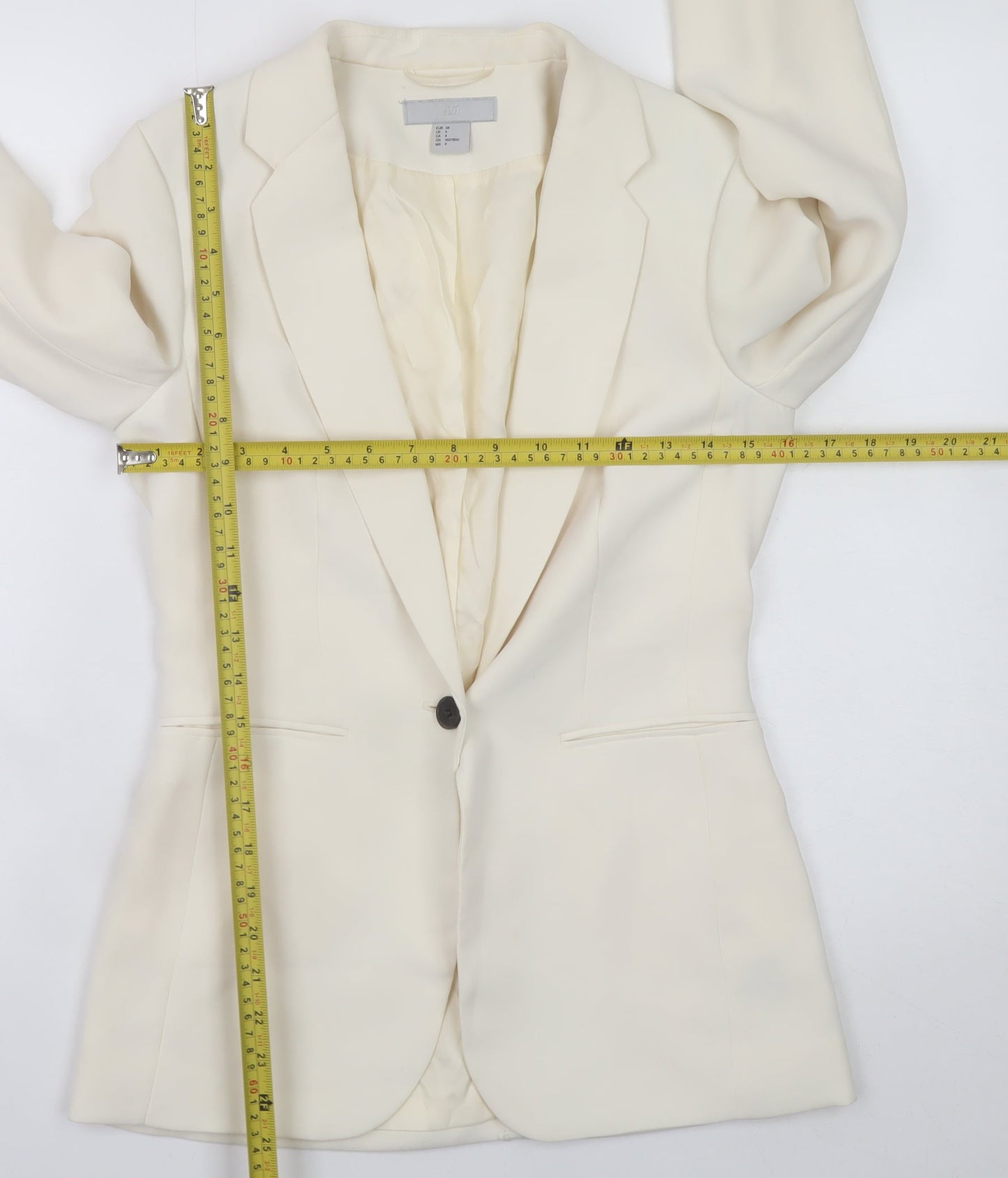 H&M Women Ivory Tailored One Button Blazer Size 6 Slim Fit
