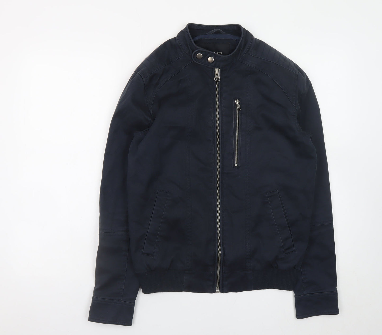 Villain Men's Blue Biker Jacket Size S Cotton Twill Collared Zip