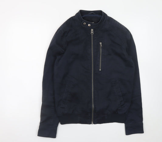 Villain Men's Blue Biker Jacket Size S Cotton Twill Collared Zip