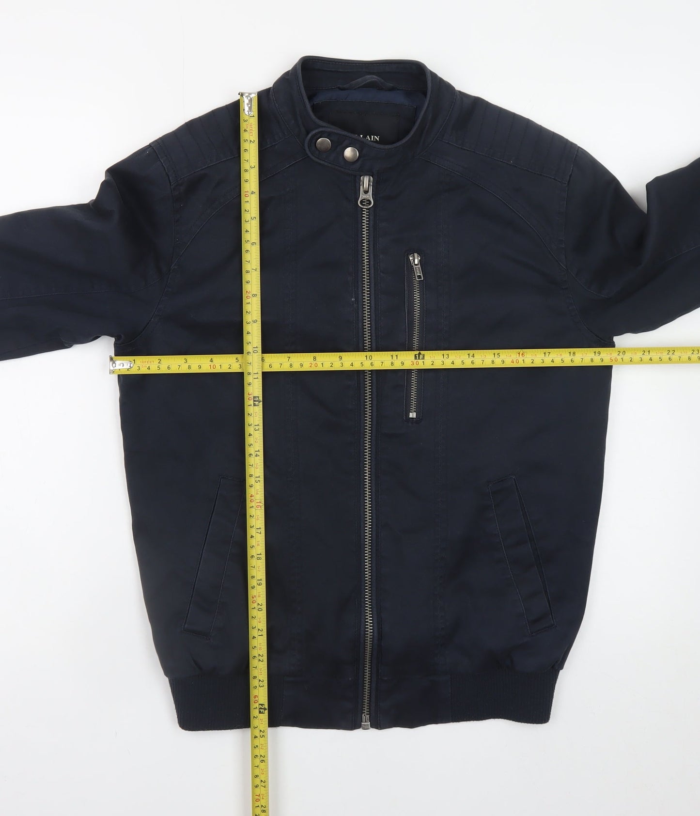 Villain Men's Blue Biker Jacket Size S Cotton Twill Collared Zip