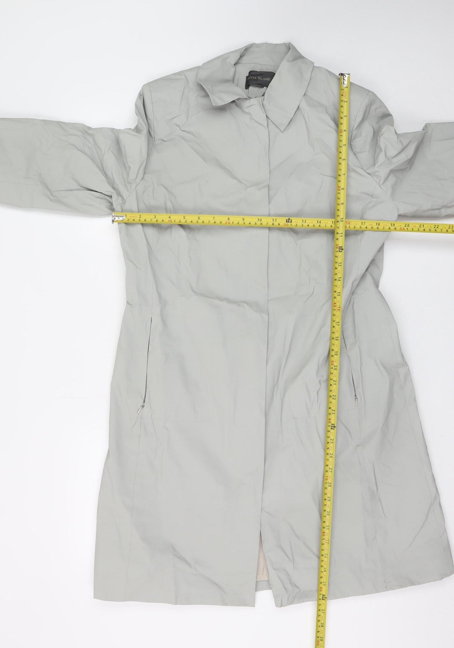 River Island Women's Grey Long Rain Coat Size 14 Classic Style