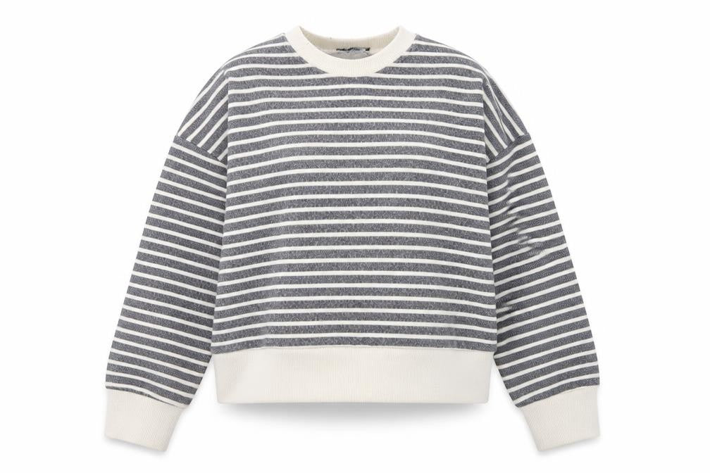 Zara Women Grey Stripe Pullover Sweatshirt Medium