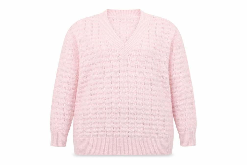 Front view of JD Williams Women Pink V-Neck Cable-Knit Jumper, size 20/22