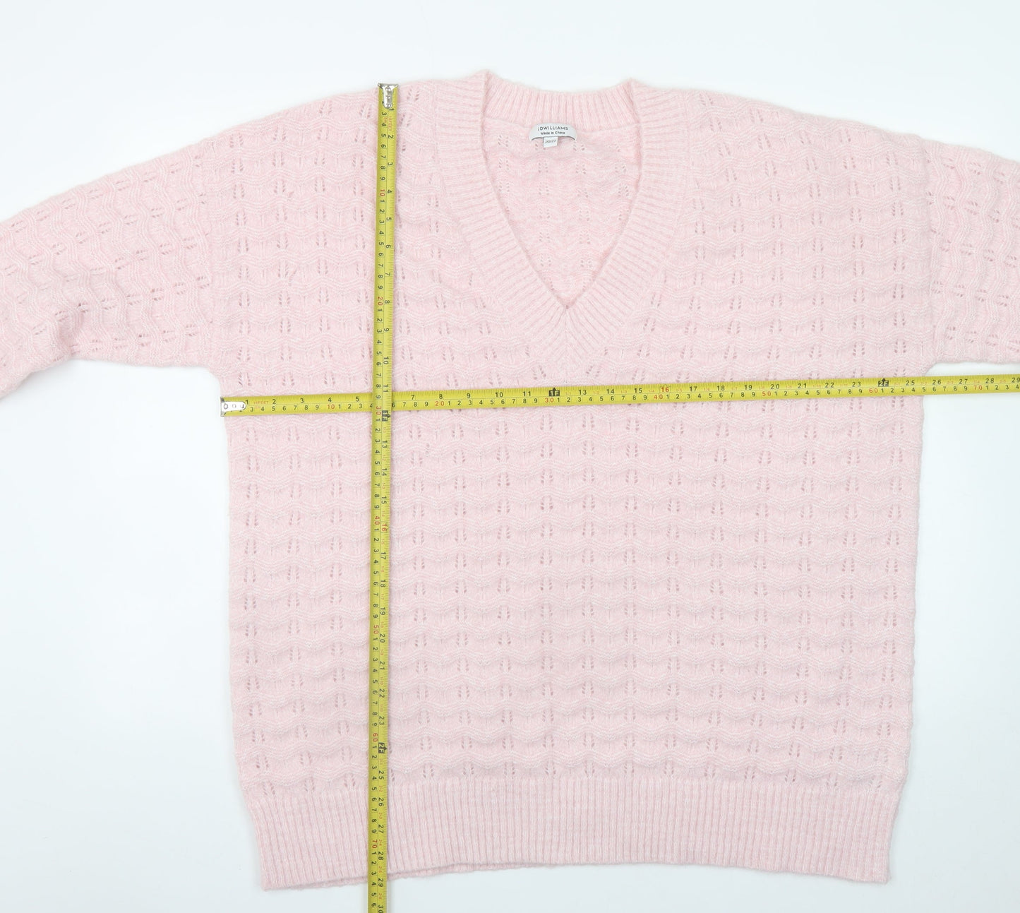 JD Williams Women Pink V-Neck Cable-Knit Jumper Size 20/22