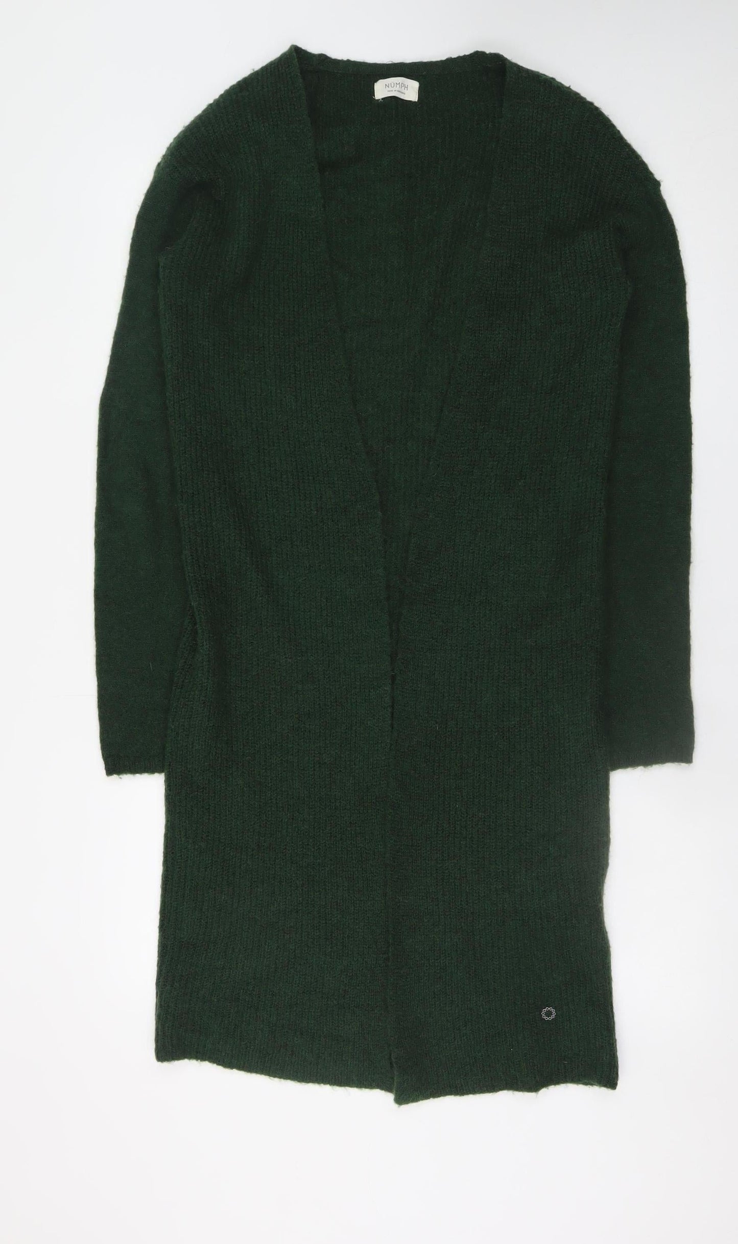 Numph Women's Green XS Knit Open Front Long Cardigan Jumper