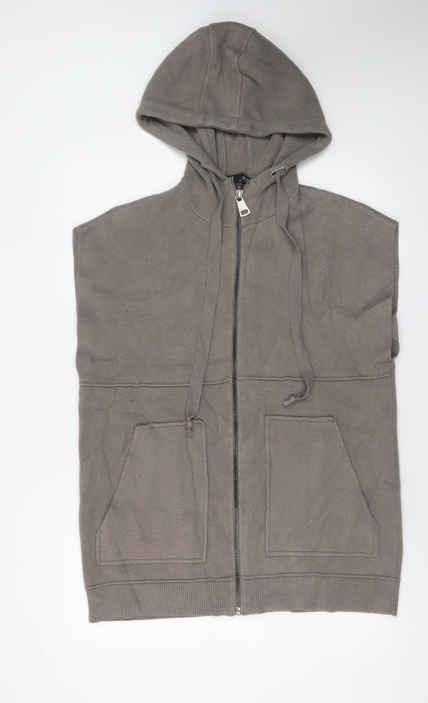 ZARA Men Brown Sleeveless Full Zip Hoodie Vest Size S