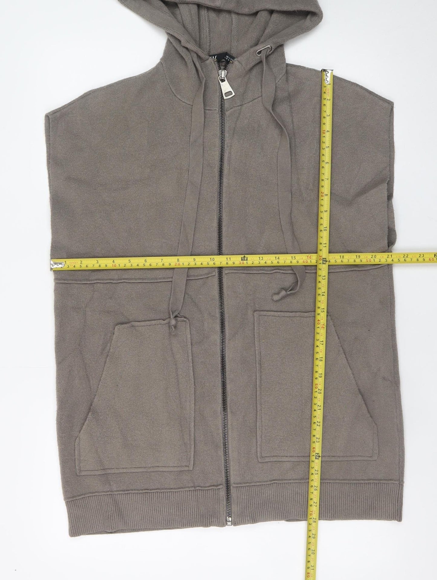 ZARA Men Brown Sleeveless Full Zip Hoodie Vest Size S