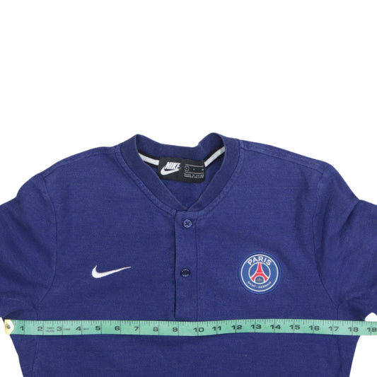 Nike Men Blue PSG Paris Saint-Germain Short Sleeve Henley Shirt S