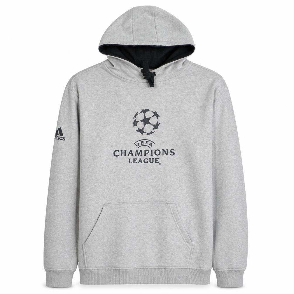 Front view of Adidas Men’s Grey UEFA Champions League Pullover Hoodie L