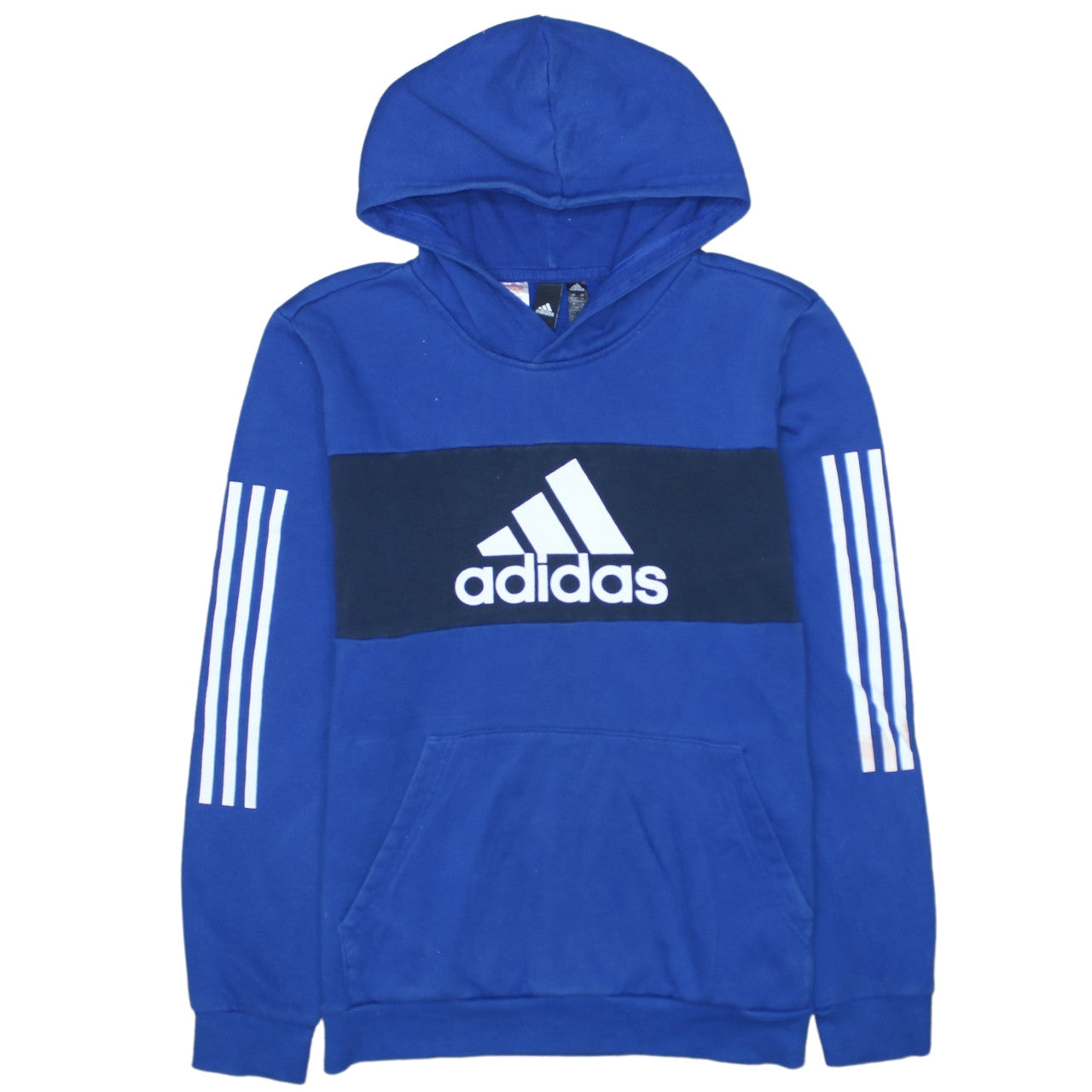 Adidas Boys Blue Pullover Hoodie 15-16 Years Colourblock Logo Sweatshirt