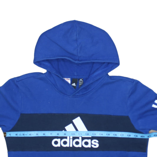 Adidas Boys Blue Pullover Hoodie 15-16 Years Colourblock Logo Sweatshirt