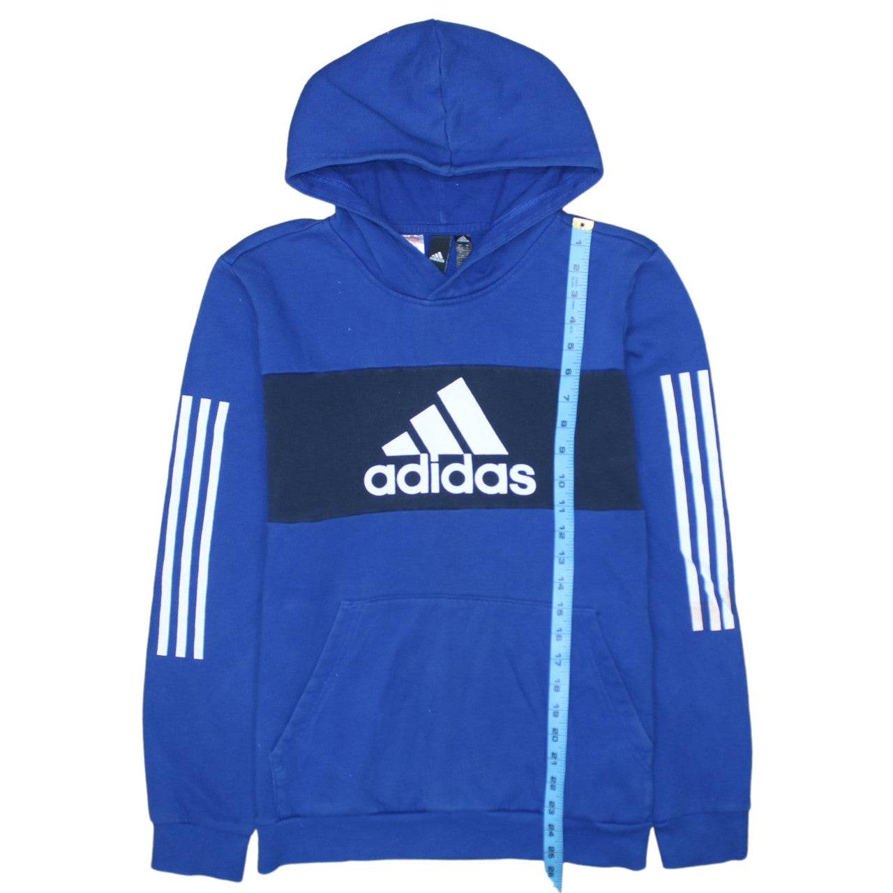 Adidas Boys Blue Pullover Hoodie 15-16 Years Colourblock Logo Sweatshirt