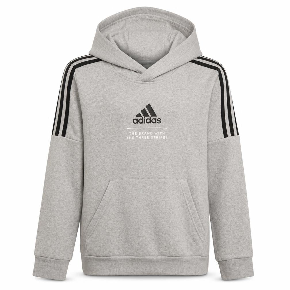 Front view of Adidas boys’ grey pullover hoodie 14 years hooded fleece sweatshirt
