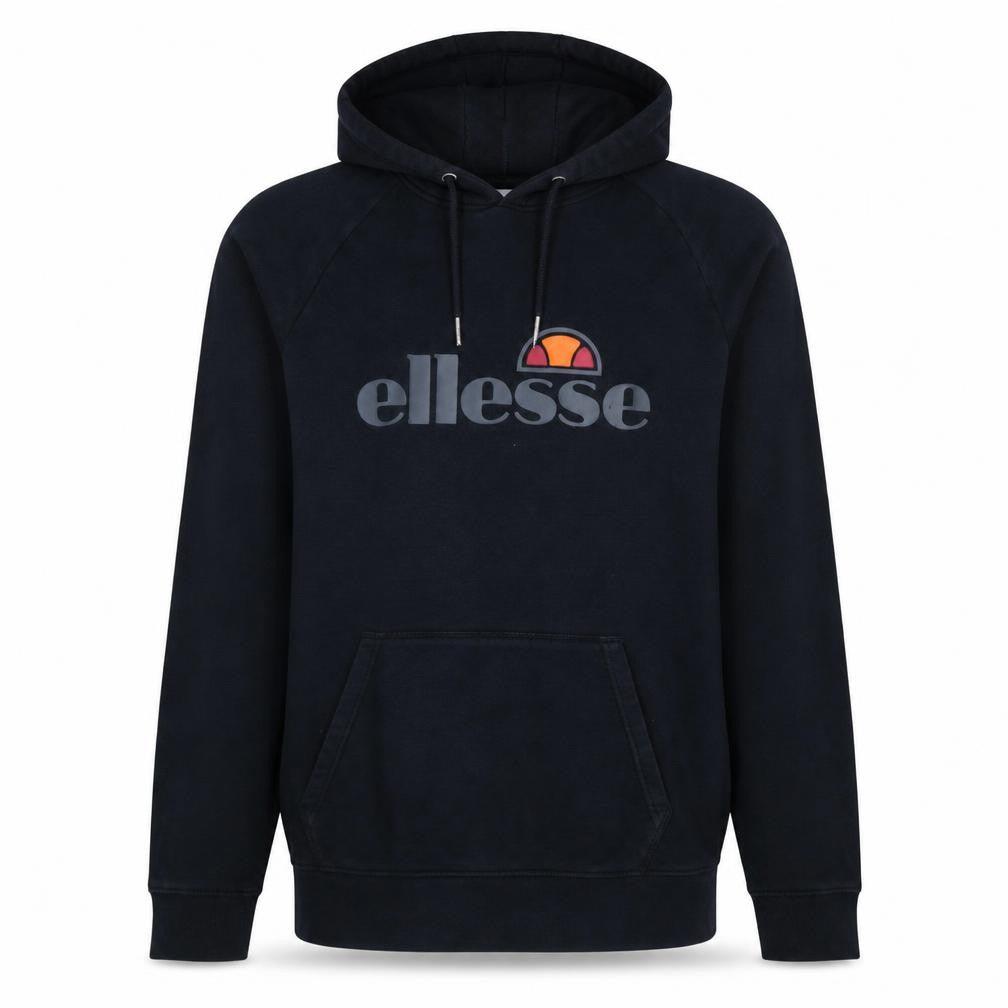 Front view of Ellesse Men's Black Pullover Hoodie L Graphic Logo Cotton