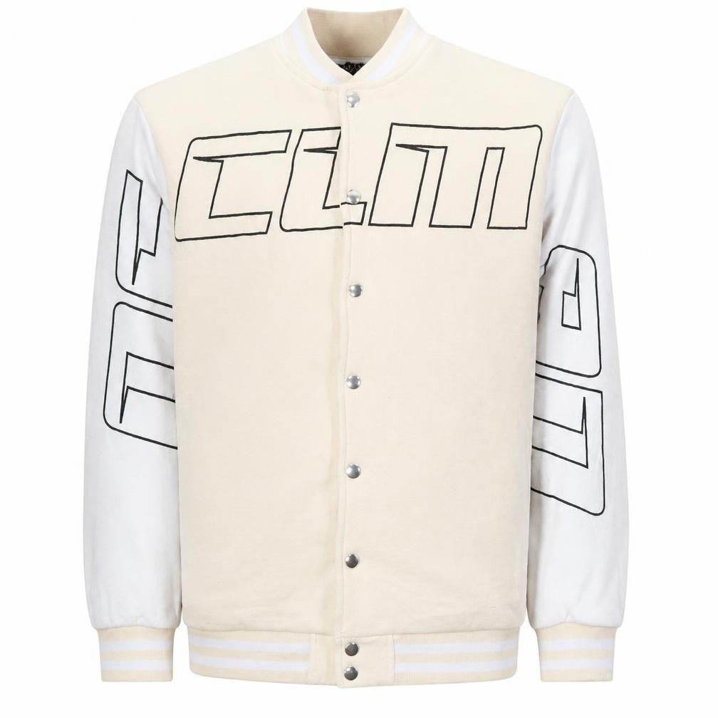 boohooMAN Men's Beige XS Varsity Jacket Graphic Bear Design