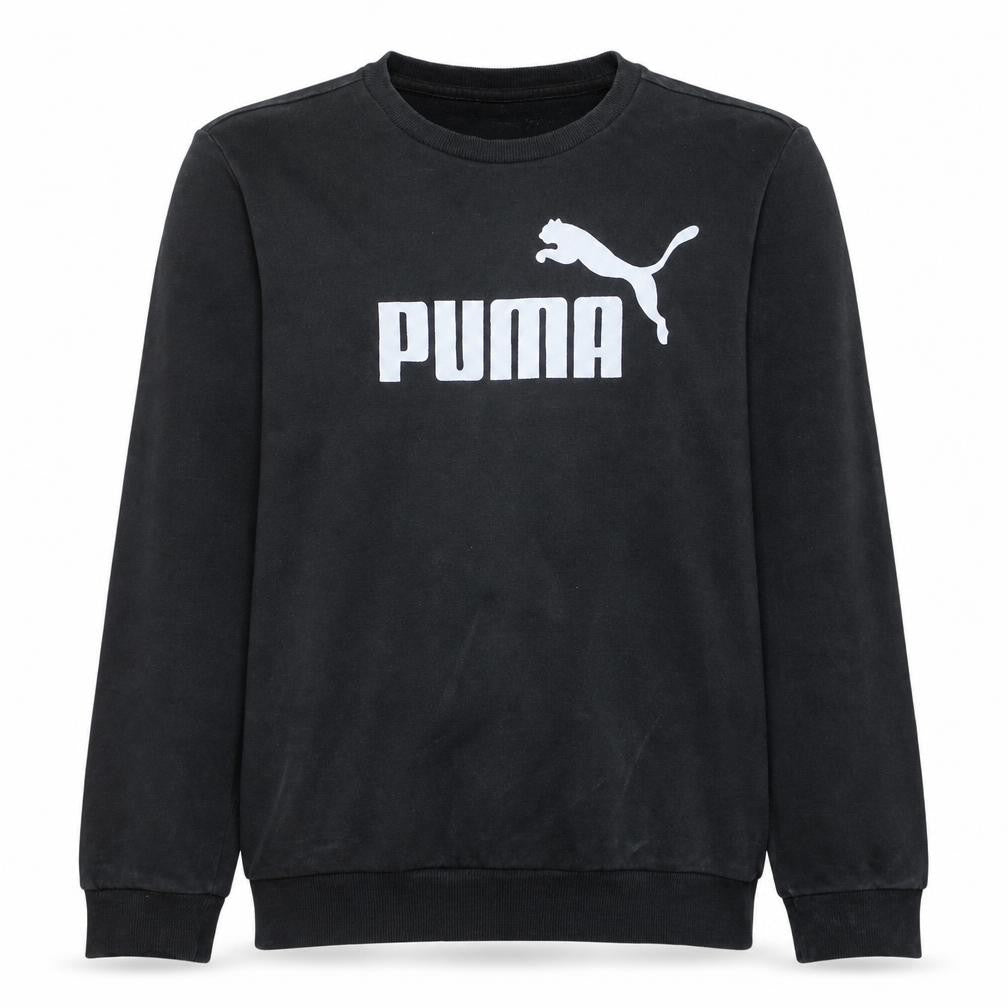 Front view of Puma Men's Black Crew Neck Logo Pullover Sweatshirt, size M