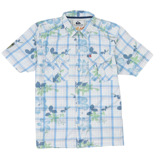 Quiksilver Boys Blue Floral Check Short Sleeve Button-Up Shirt Size 16