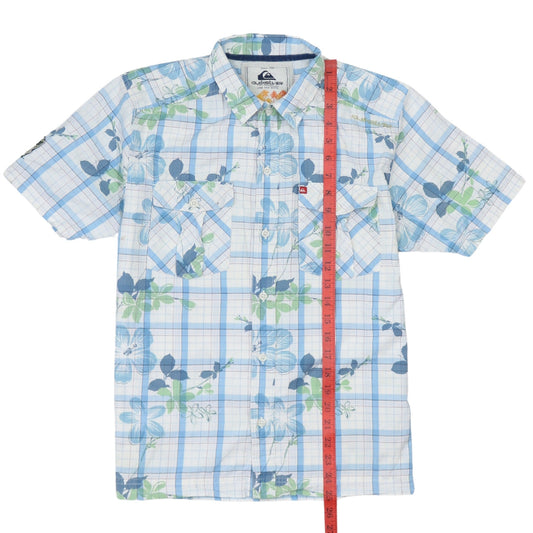 Quiksilver Boys Blue Floral Check Short Sleeve Button-Up Shirt Size 16