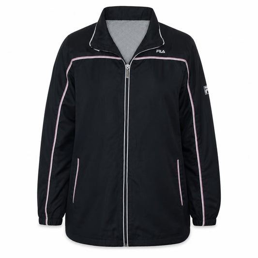 FILA Womens Black Windbreaker Jacket L Full Zip Sports Style