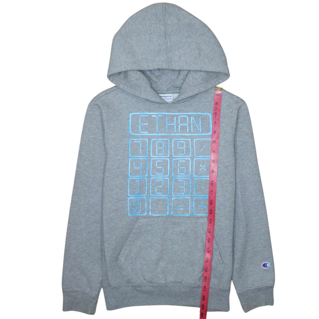 Champion Teens Grey Pullover Hoodie L Regular Fit Graphic Print