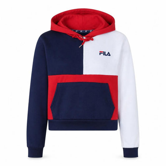 Fila Women Red Navy White Colourblock Cropped Hoodie Size L