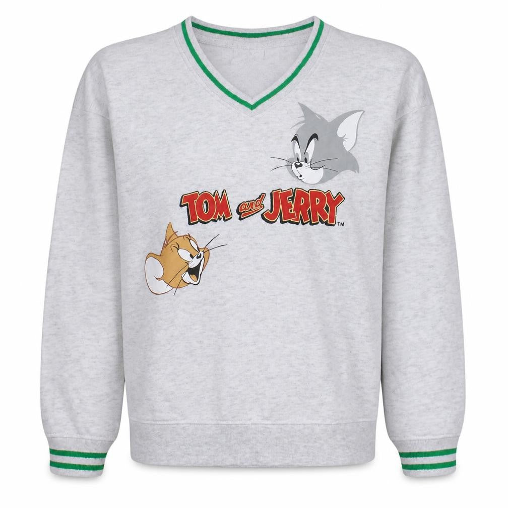 Primark Women Grey Tom and Jerry V-Neck Pullover Sweatshirt XS