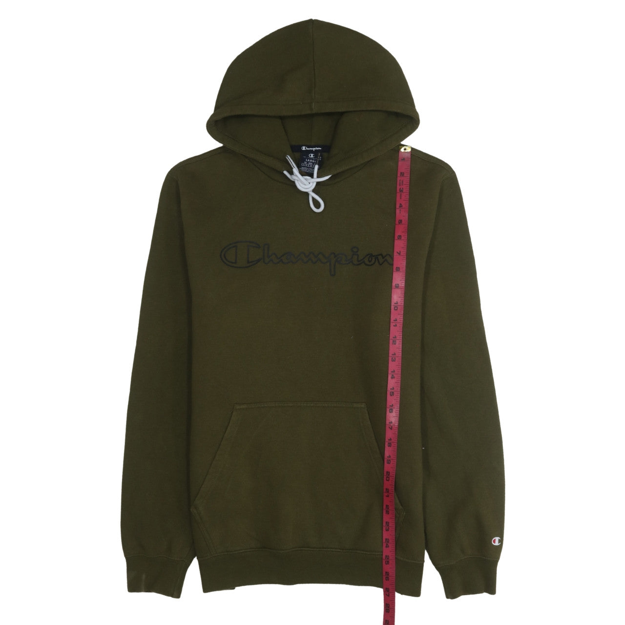 Champion Men’s Green Pullover Hoodie Large Logo Cotton Blend