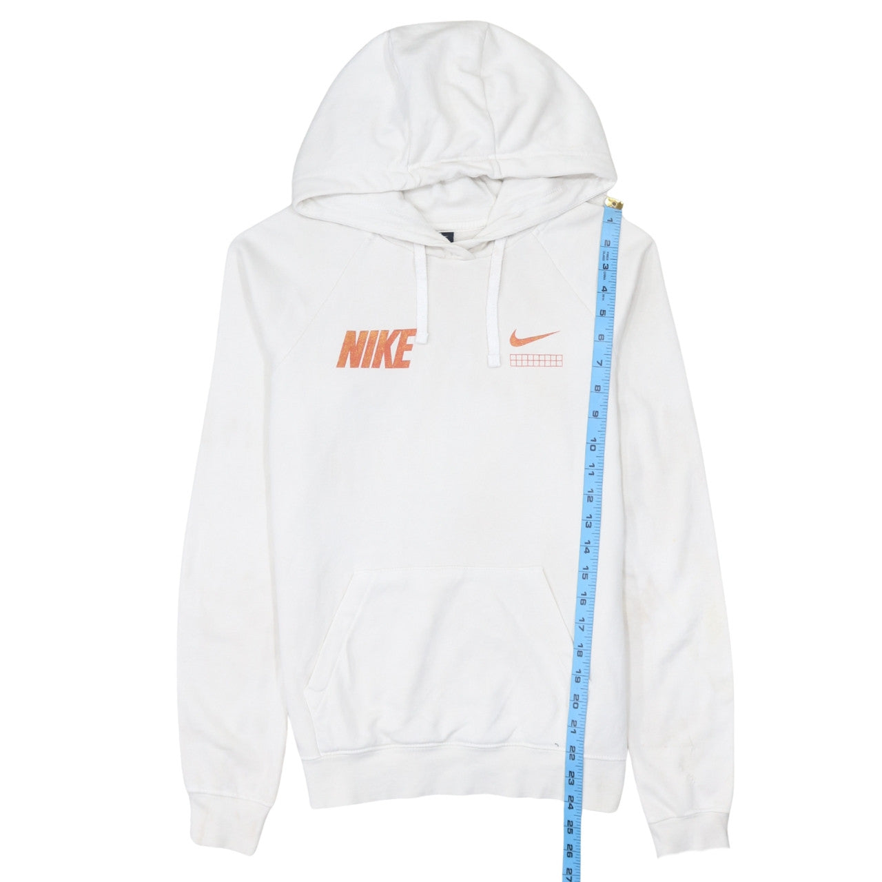 Nike Men's White XS Pullover Hoodie with Orange Logo Print