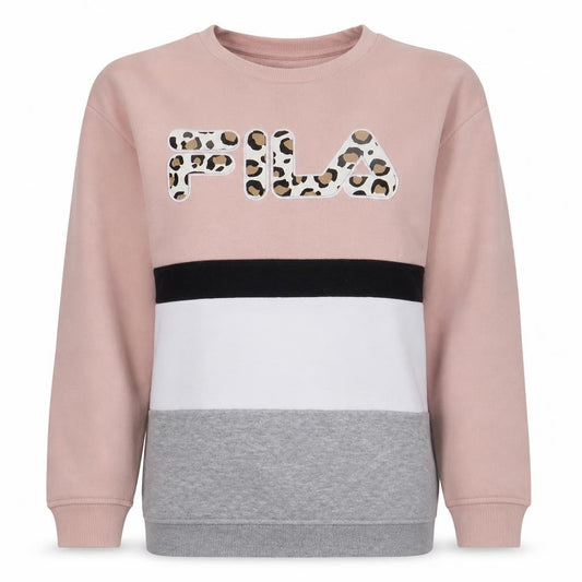 FILA Womens Pink Colourblock Leopard Logo Sweatshirt M