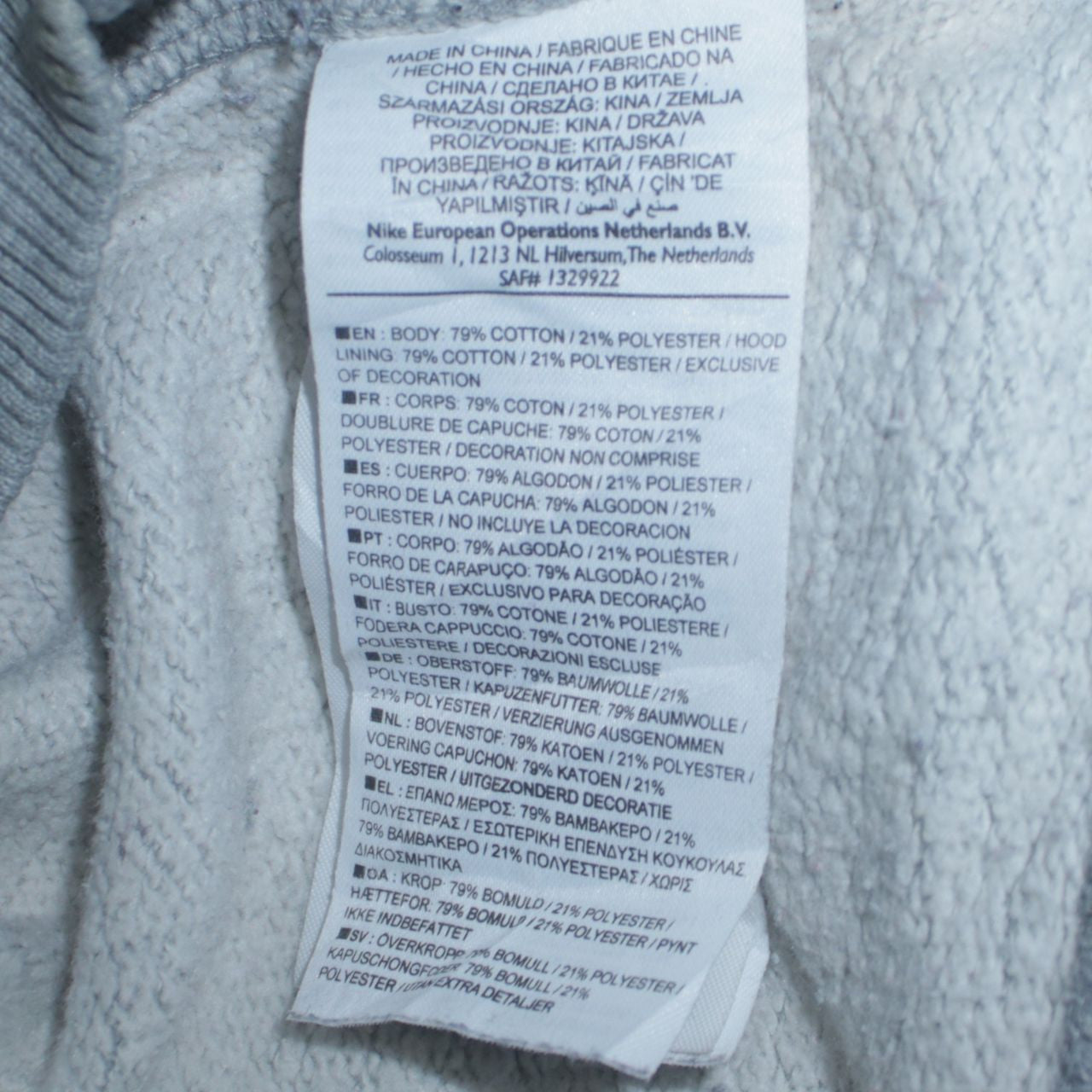 Nike Men's Grey Full Zip Hoodie Size M Sportswear Fleece