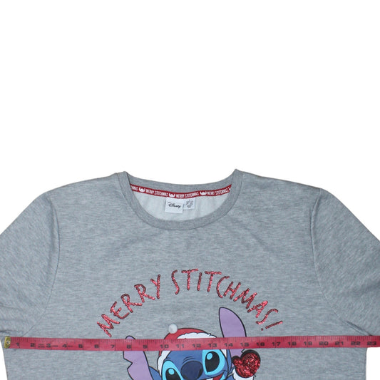 Disney Women's Grey Stitch Christmas Sweatshirt L Long Sleeve Pullover