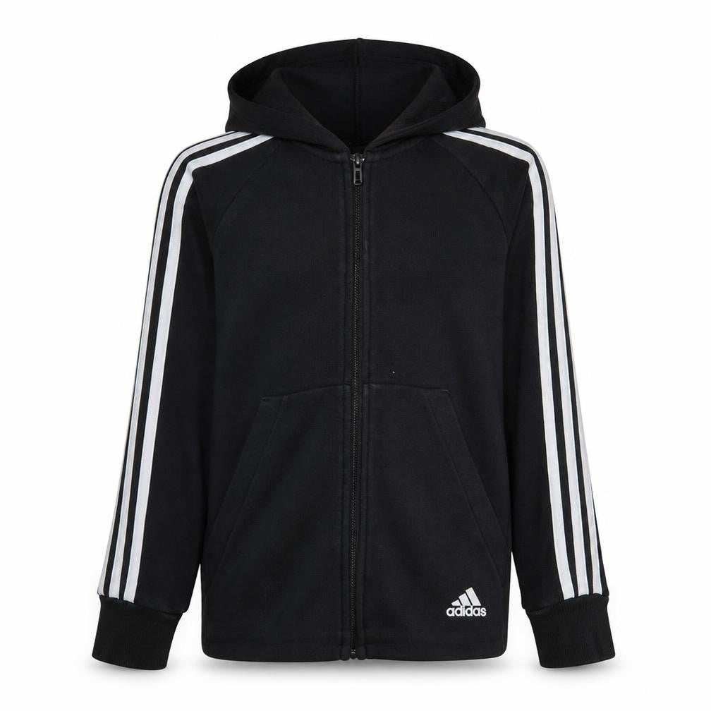 Front view of Adidas boys’ black full zip hoodie 11-12 years sports fleece hooded jacket