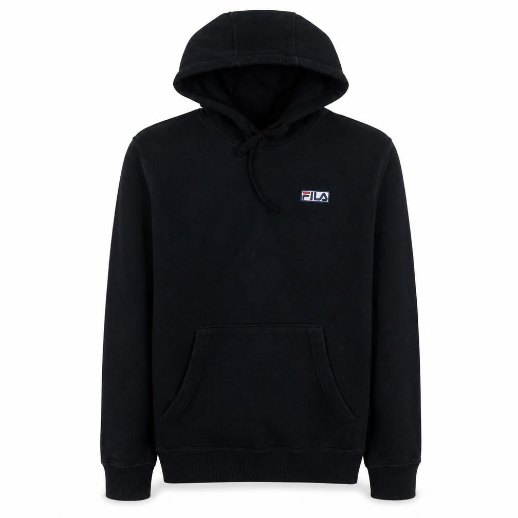 Front view of Fila Men's Black Pullover Hoodie, size S, Regular Fit Fleece