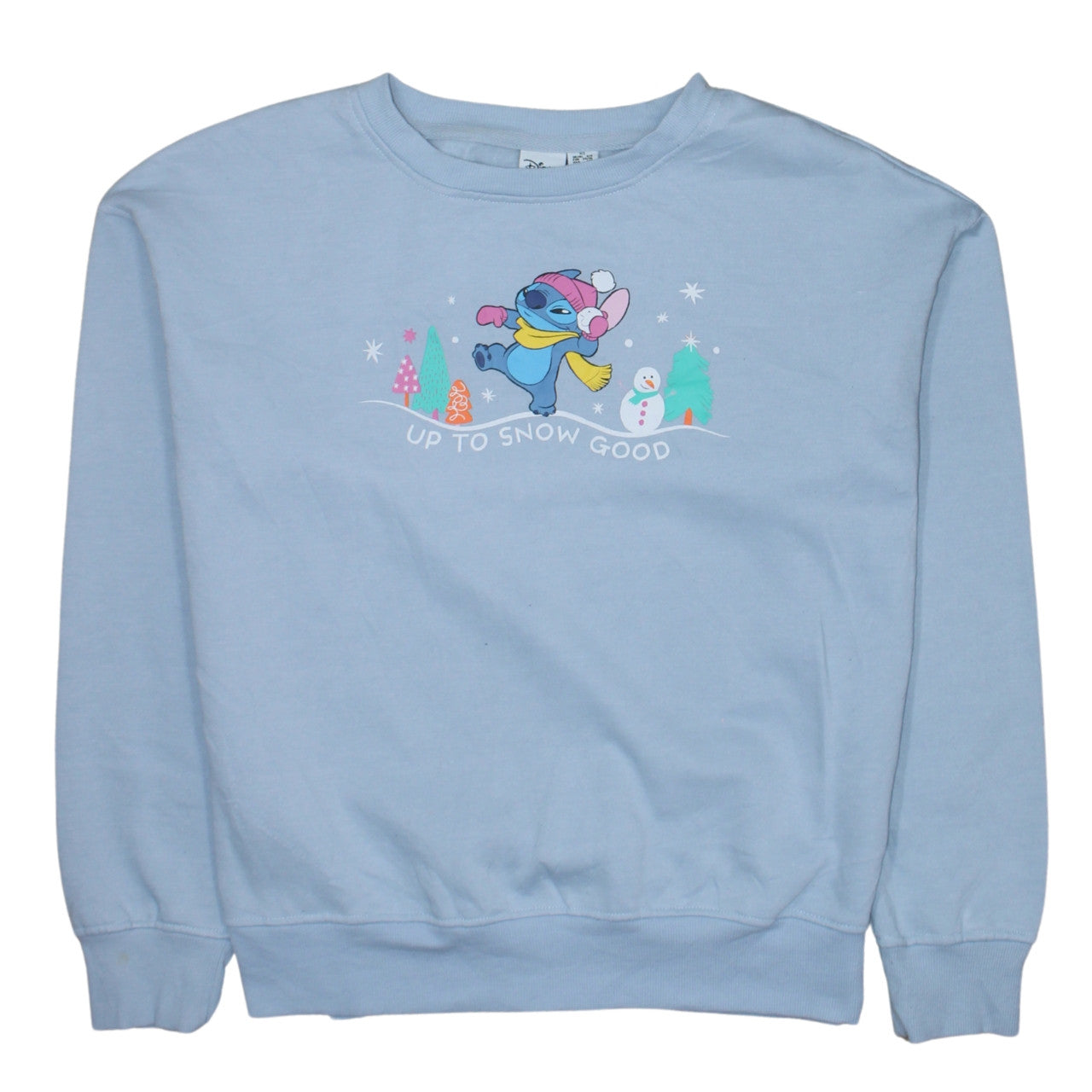Disney Primark Cares Women Blue XS Pullover Sweatshirt Stitch Winter Theme