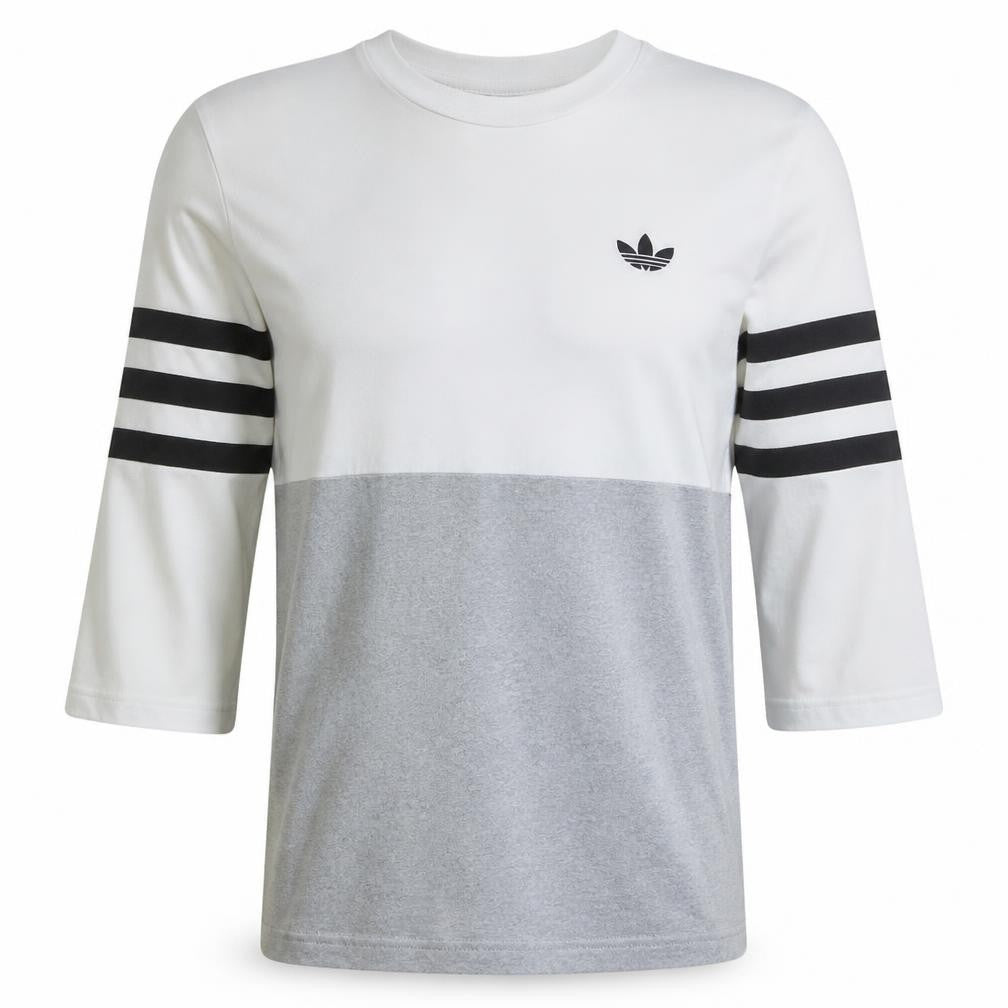 Front view of Adidas Men's Grey White Colourblock Long Sleeve V-Neck Shirt M