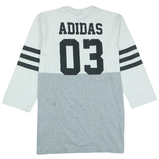 Adidas Men's Grey White Colourblock Long Sleeve V-Neck Shirt M