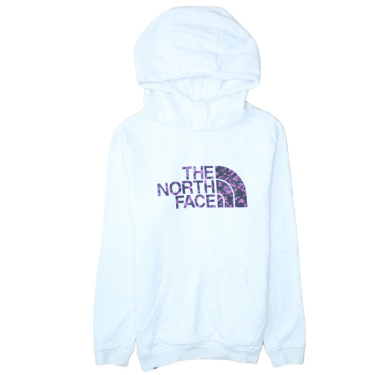 The North Face Girls White XL Pullover Hoodie with Purple Logo